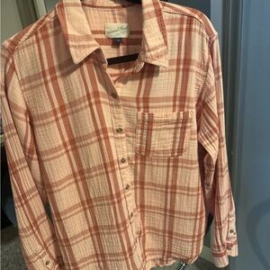 Woven Plaid Button-Up Shirt in Dusty Rose and Cream